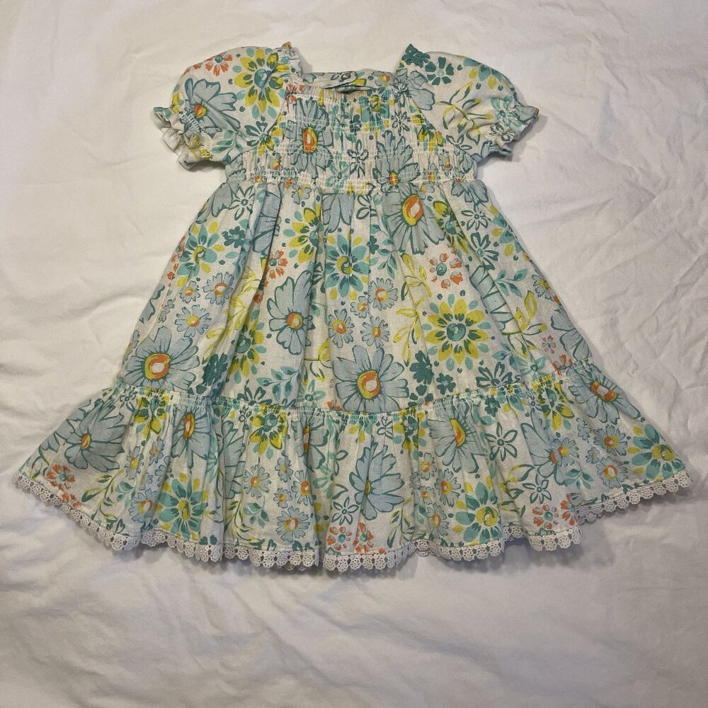 Joie Teal Floral Print, Lace trimmed Dress Size 2T